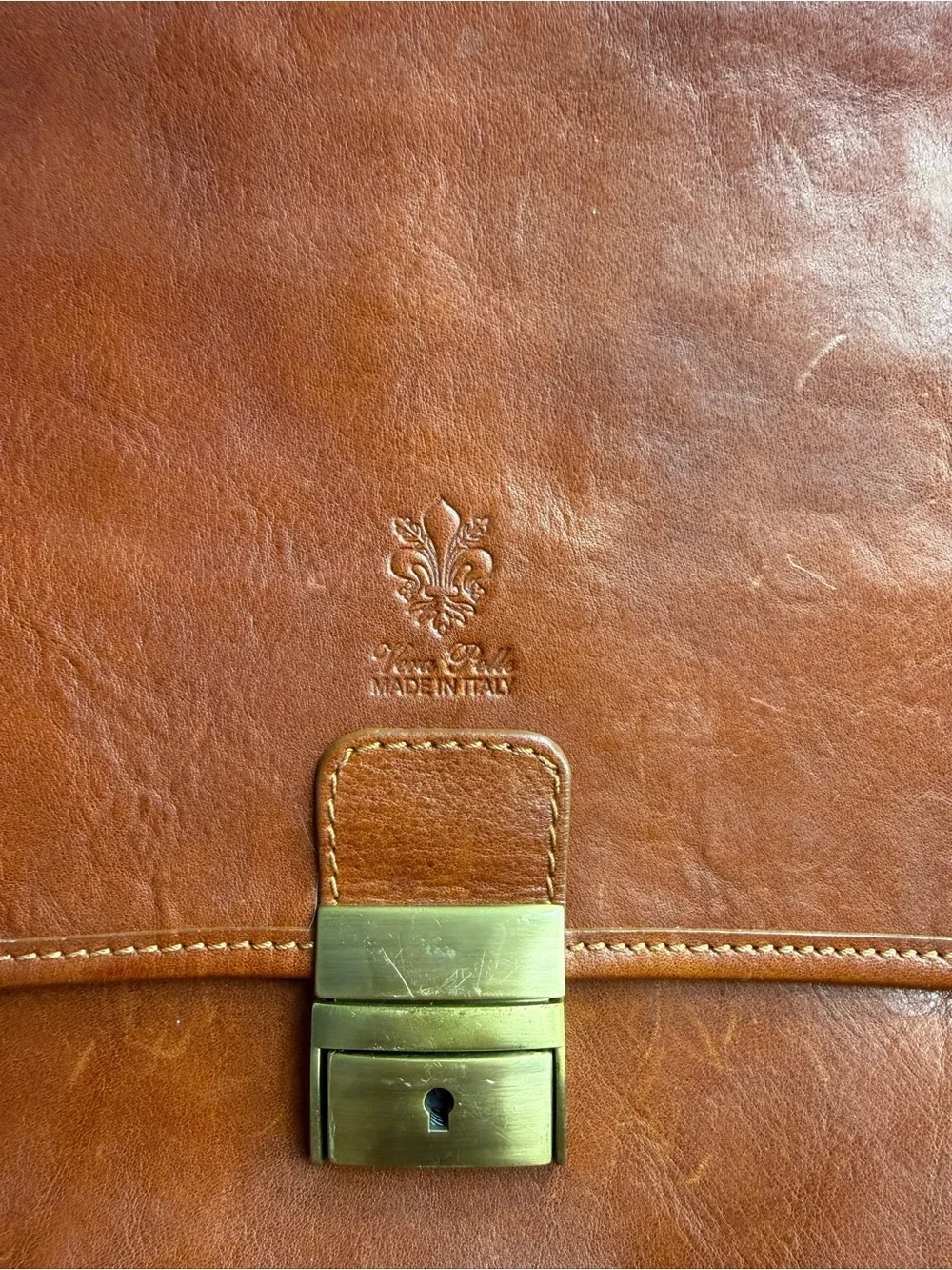 Italian Leather Briefcase, Made In Italy, Cognac Brown Messenger Bag